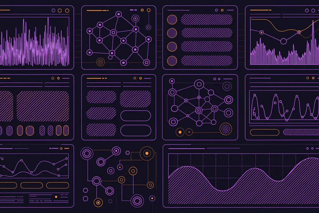 Ilustración de paneles de monitoreo y gráficos de operación